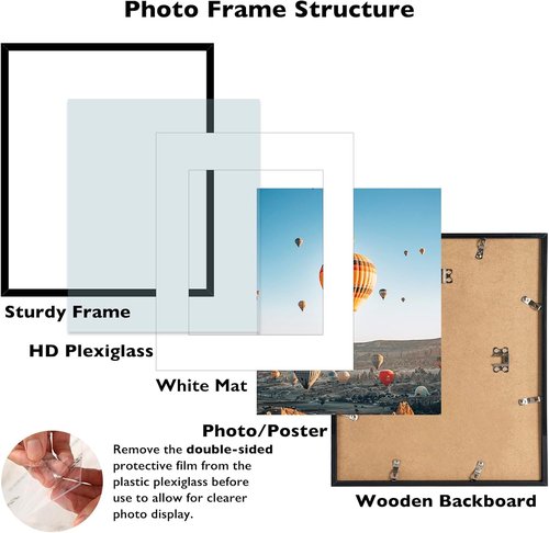 JCJMY 16x22 Picture Frame - Wall Hanging Frame with 12x18 Mat, Black Plexiglass Design
