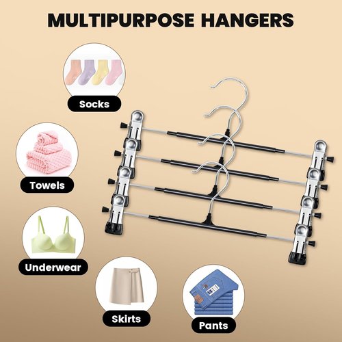 HUADYMEET 30 Pack 12-Inch Metal Pants Hangers with Clips - Heavy-Duty Non-Slip Trouser Hangers for Jeans & Skirts | Black