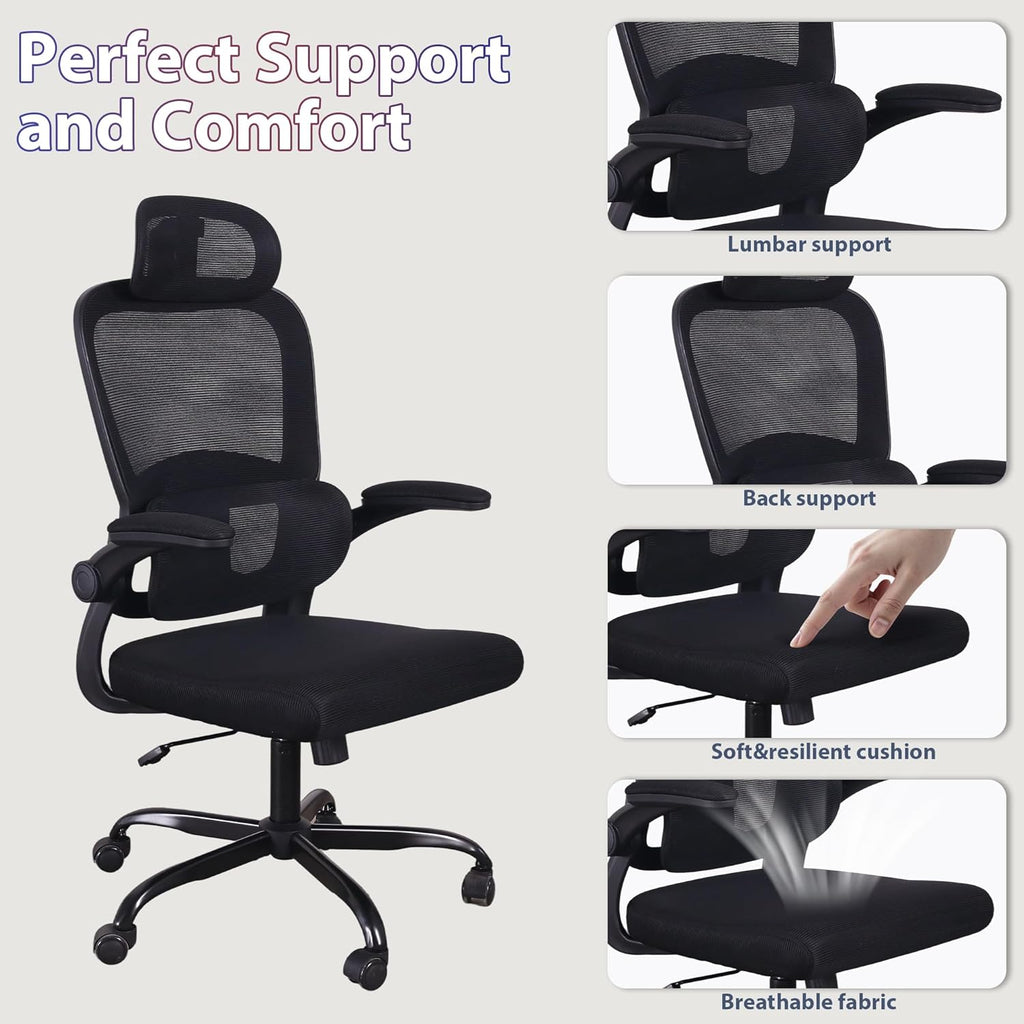 Skiennix Ergonomic Office Chair - High Back Mesh Design with Adjustable Lumbar Support & Headrest