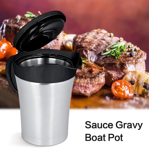 Double Insulated Gravy Boat,25Oz Stainless Steel Gravy Sauce Jug with Hinged Lid, Ideal Gravy Warmer Pitcher for Family Dinner, Thanksgiving, Halloween, Christmas, Birthday Party 750ML