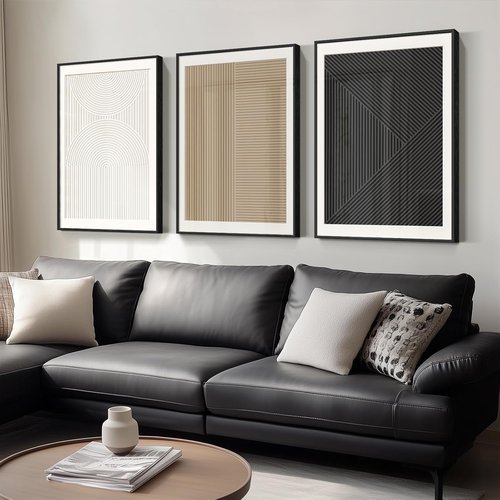 Framed Modern Abstract Wall Art by [Brand Name] - Set of 3 Black & White Canvas Prints | 24x36 Inch Minimalist Decor