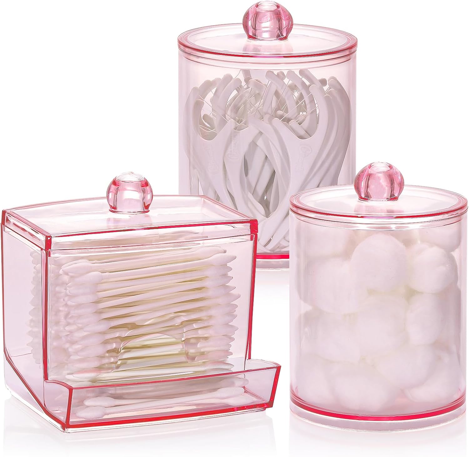 Tbestmax Cotton Swab Dispenser - Stylish Pink Apothecary Jar for Cotton Balls & Floss Picks | 10 oz