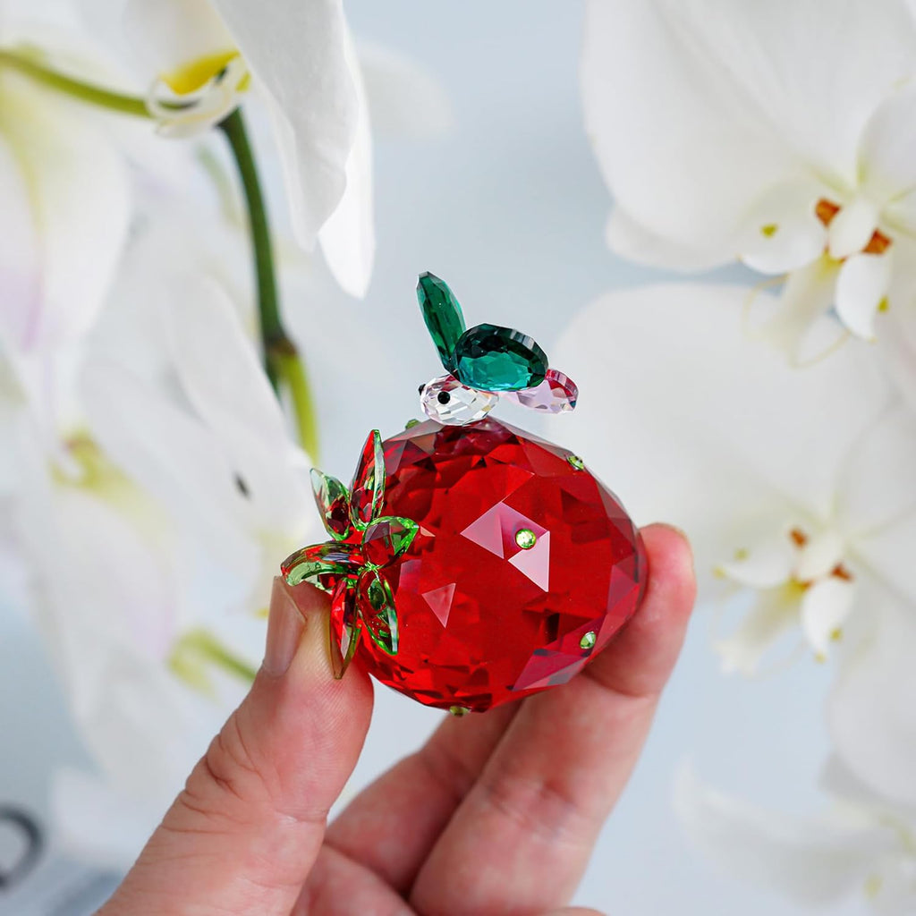 QFkris Crystal Strawberry Figurine - Mini Glass Art Collectible | Perfect Home Office Decor Gift for Mom
