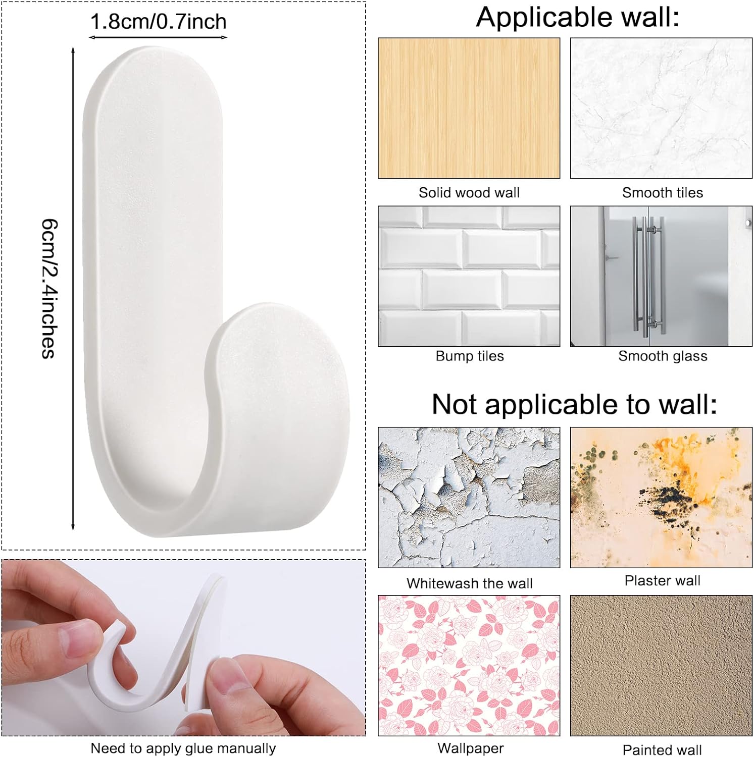 Yulejo Wall Hangers - Durable White Adhesive Hooks for Towels, Jackets & Kitchenware (20 Pack)