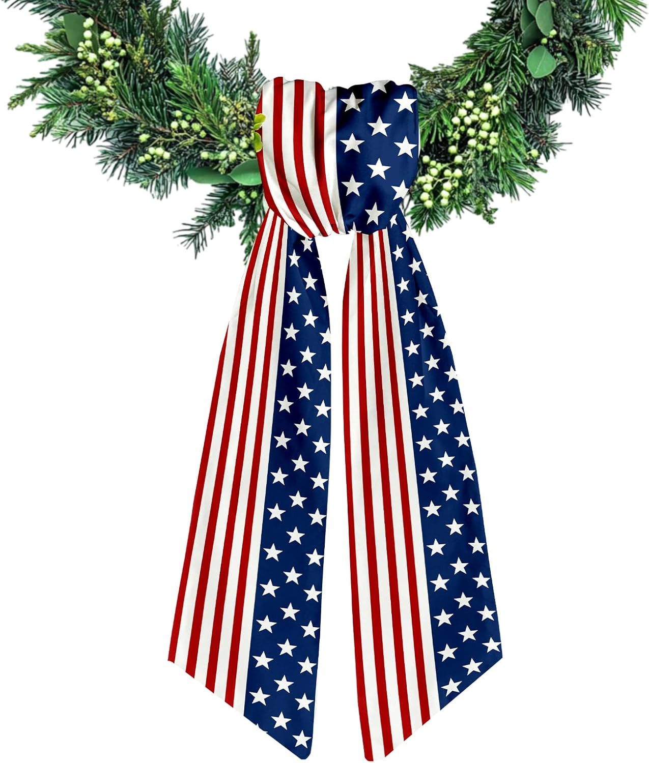 Patriotic Wreath Sash - Red & White Striped Satin Ribbon | 5.1 x 54.3" Indoor/Outdoor Decor