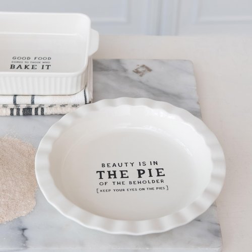 Creative Co-Op, White Round Stoneware Pie Dish, Medium