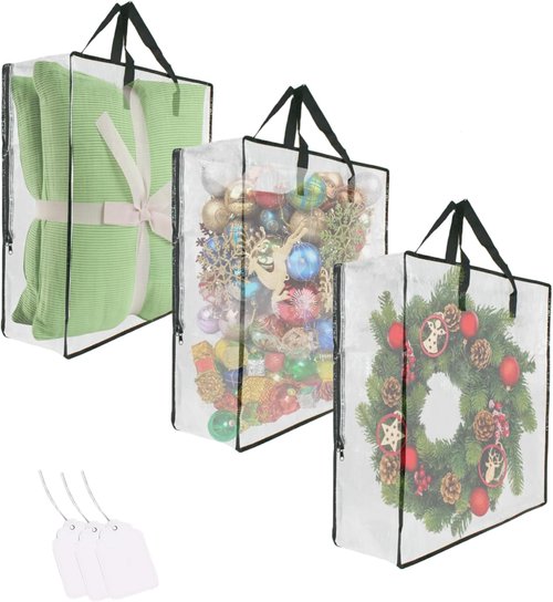 Clear Storage Bags by [Brand Name] - 3 Pack Zippered Wreath Organizers for Halloween & Christmas