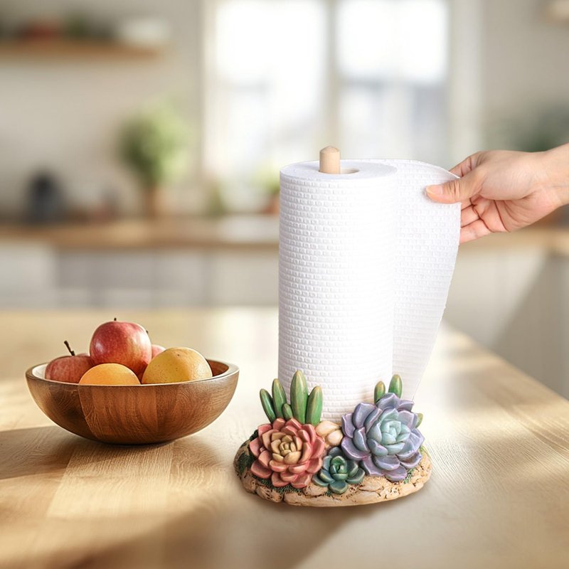 Colias Wing Cactus Pattern Paper Towel Holder Stand, Resin Cactus Crafts Display for Kitchen Countertop,Table Top Restaurant Cake Shop Dessert Shop