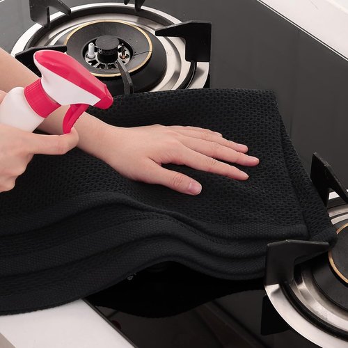 Homaxy 100% Cotton Kitchen Dish Towels - Ultra Soft, Absorbent & Quick Drying | 20 x 28 Inches, 4-Pack, Black
