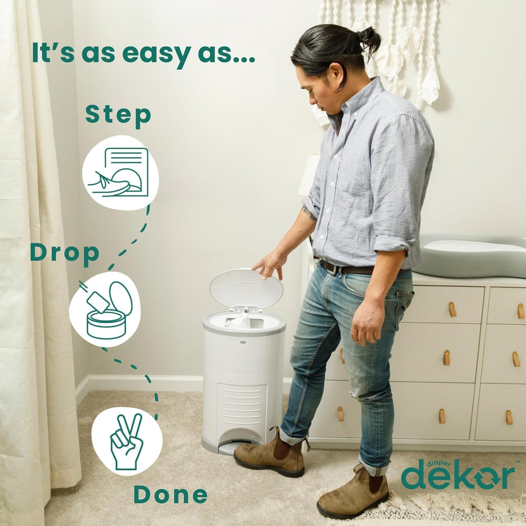 Diaper Dekor Classic Hands-Free Diaper Pail | EKO Gray | Easiest to Use | Just Step – Drop – Done | Doesn’t Absorb Odors | Most Economical Refill System | 70% Recycled Materials
