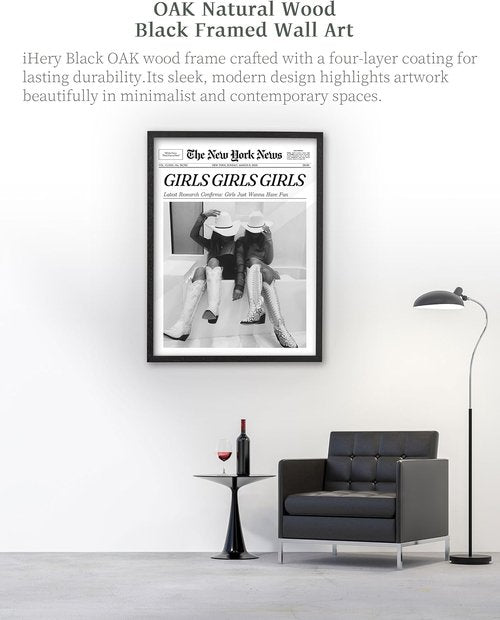 iHery Premium Black Oak Wood Wall Art - Trendy "Girls Just Wanna Have Fun" Framed Canvas | 12x16in