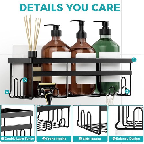 HomeHacks Shower Caddy - Rustproof No-Drill Organizer with Space-Saving Hooks | 2-Pack for Bathroom & Kitchen