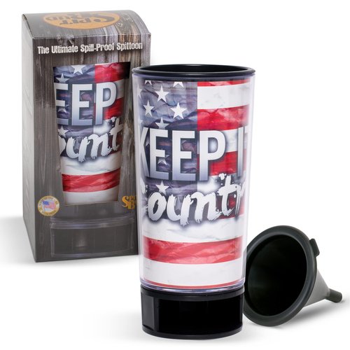 Spit Bud Keep it Country The Ultimate Spittoon for Chew - Portable Dip & Snuff Cup with Lid, Pop Tab, Spill-Proof Funnel, Can Cutter & Holder - Fit in Cup Holders - Holds 8oz - Made in USA