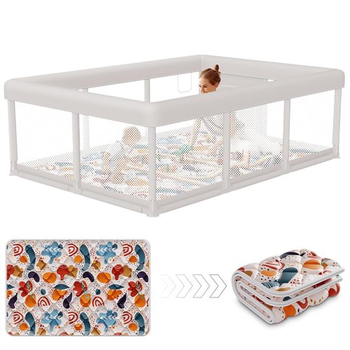 Baby Playpen - 74"x50" Large Indoor & Outdoor Play Yard for Toddlers | Zipper Gates & Breathable Mesh