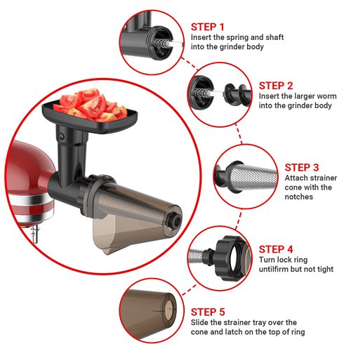 Fruit & Vegetable Strainer Attachment Set for KitchenAid Stand Mixer, Includes Food Grinder Attachment with Sausage Stuffer Tubes and Juicer Auger, Meat Grinder Attachment for KitchenAid by InnoMoon