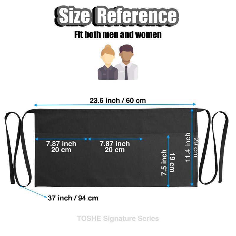 TOSHE Waist Apron with 3 Pockets Waterdrop Resistant Premium Cotton Waitress Apron 10 Color Option Server Apron Chef Apron (3 Pack - Black)