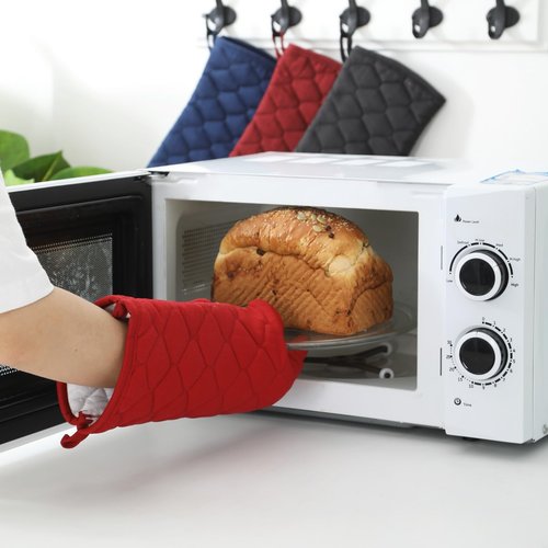Glynniss Heat Resistant Oven Mitts, 2 Pcs of Silicone Oven Mits, Non-Slip Grip Surfaces Kitchen Gloves for Cooking, Machine Washable with Hanging Loops Oven Gloves (7x13 inches, Blue)
