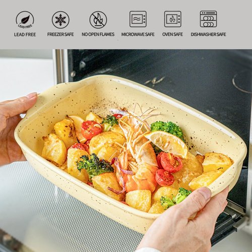 TUSIMI Ceramic Bakeware Set of 2,Casserole Baking Dish Ceramic, Rectangular Porcelain Bakeware Serving Dish Lasagna Pan Stoneware for Oven, Microwave, Convection Oven, Dishwasher Safe(Green)