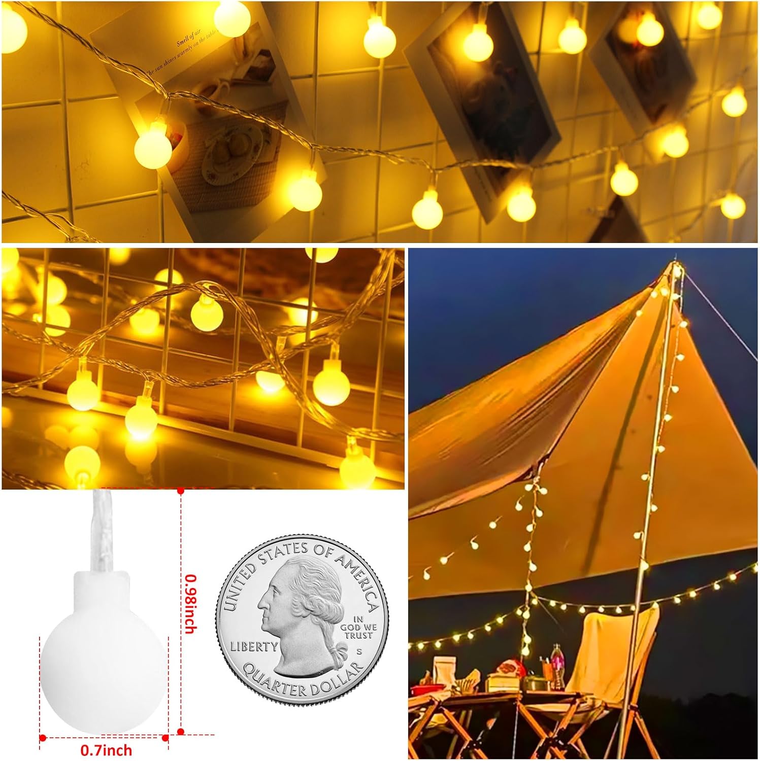 Skiennix LED Globe String Lights - 52FT Total Length, 120 LEDs, Waterproof with Remote | 8 Modes for Home & Party Decor