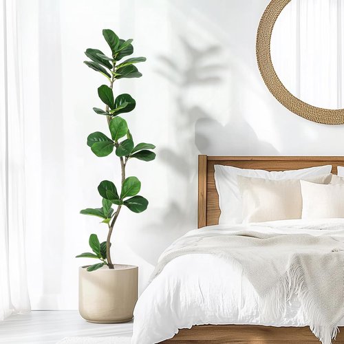 GarveeHome Artificial Fiddle Leaf Fig Tree - 5 Ft Realistic Fake Plant with Black Planter | Perfect Home or Office Decor