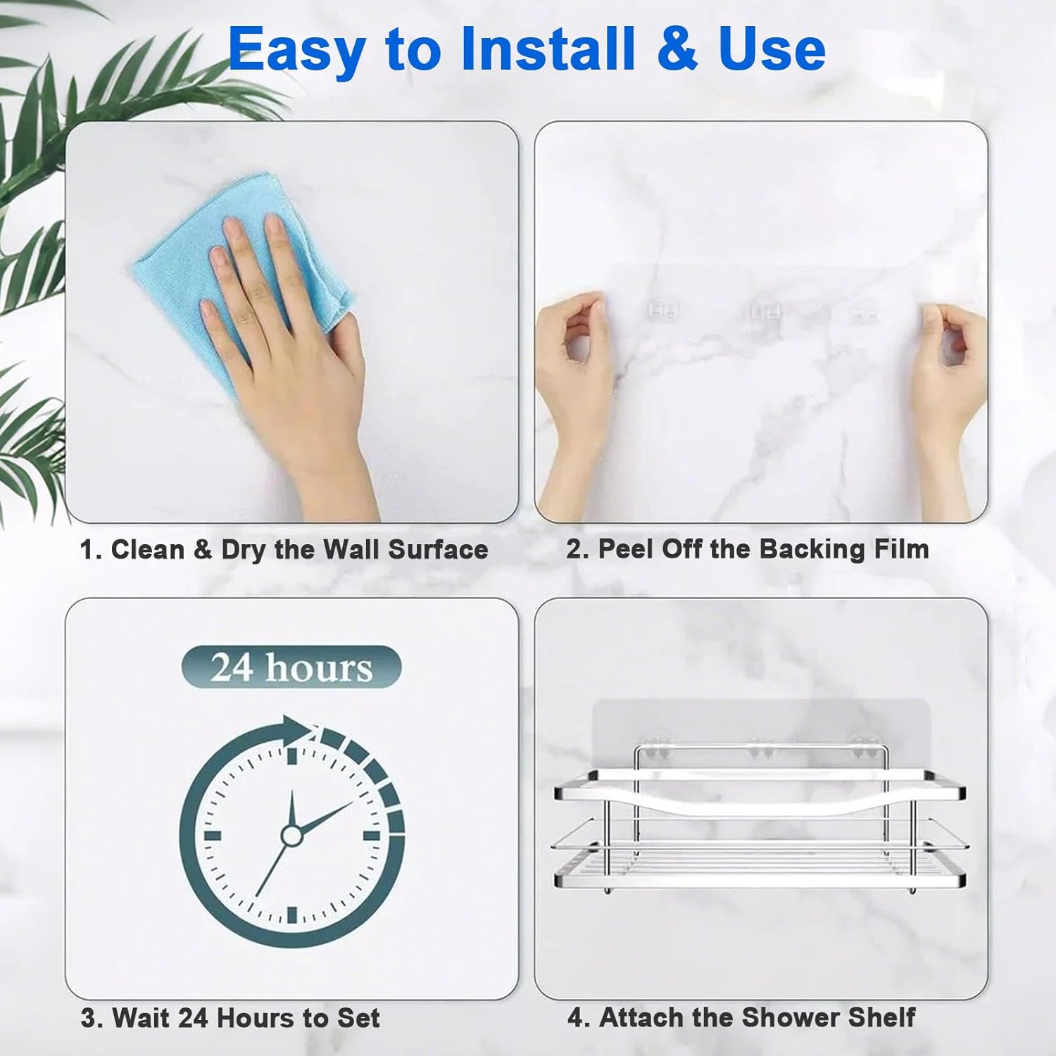 Skiennix Shower Caddy Adhesive Hooks - Strong No-Drill Replacement for Kitchen & Bathroom | 4 Pack
