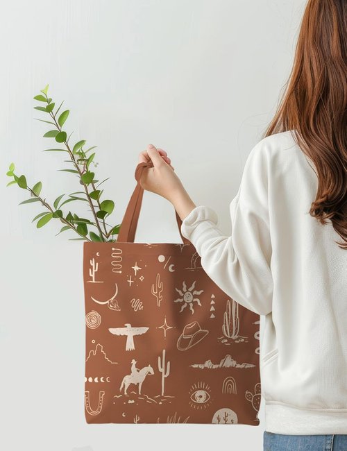 ignytiger Brown Western Tote Bag, Cowgirl Canvas Tote Bag for Women, Western Gifts For Woman, Cowgirl Gifts Stuff，Brown Tote Bags For Women Reusable Grocery Bags Shopping Bags