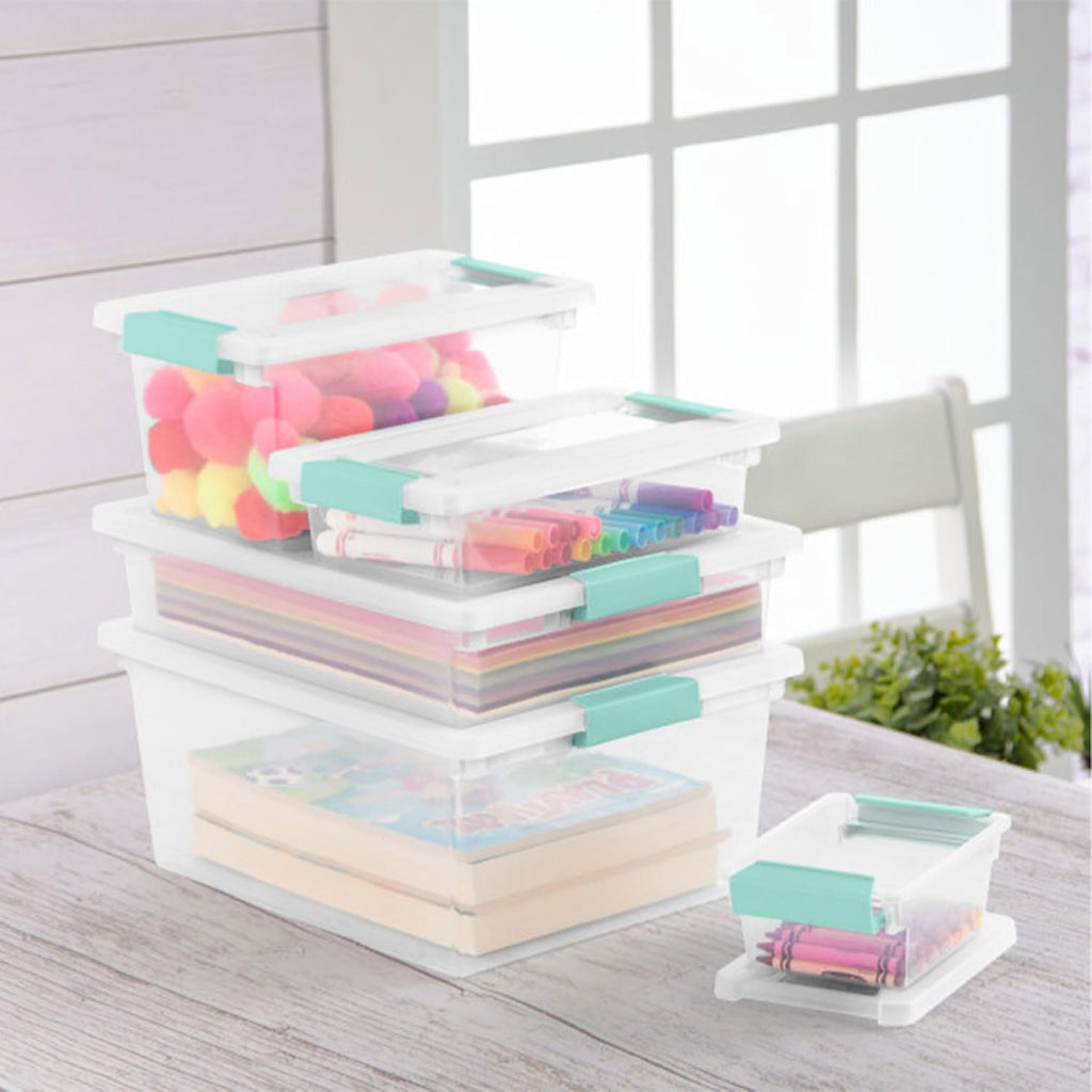 Sterilite Medium Clip Box - Stackable Storage Bin with Latching Lid for Organizing Crafts & Office Supplies - Clear