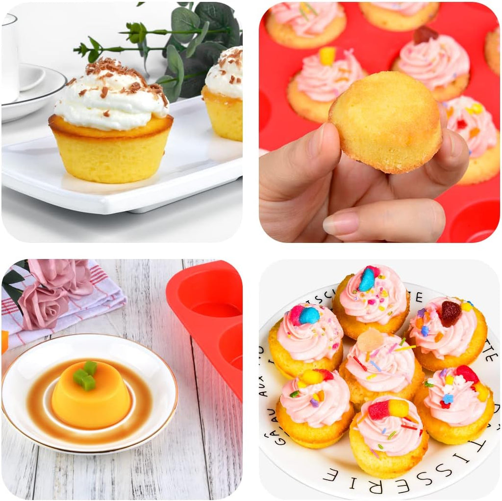 Silicone Muffin Pan Set - 12-Cup Regular & 24-Cup Mini Muffin Tins for Perfect Baking