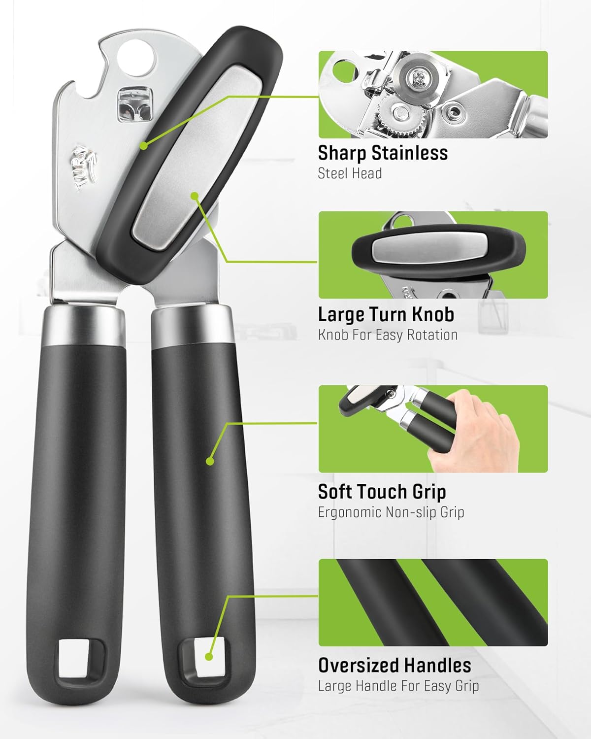 Skiennix Multifunctional Can Opener - Durable Heavy-Duty Handheld Tool for Seniors | Black