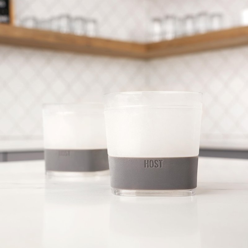Host Whiskey Freeze Glasses, Double Old Fashioned Glasses, Chill Without Dilution for Brandy, Vodka, Gin, Rum, and Cold Brew Cocktails, Bourbon Gifts for Men, Home Bar, 9 oz, Set of 2, Grey