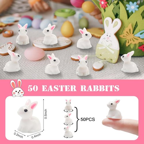 Exasinine Mini Rabbit Figurines - 50 Pcs Easter Bunny Decor for Fairy Gardens & Dollhouses