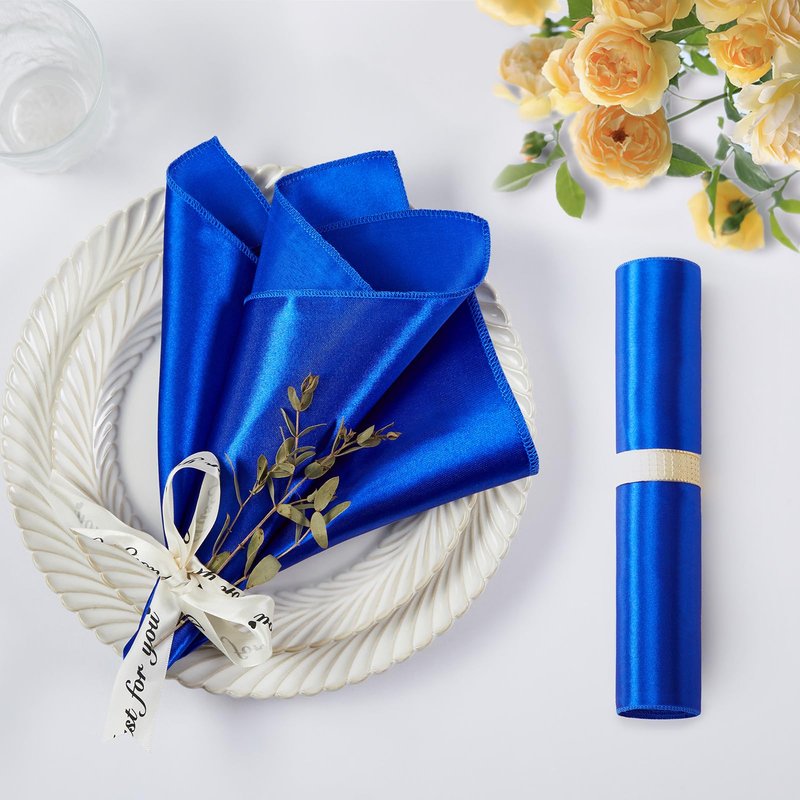 KKJIAF 50 Pack Royal Blue Square Satin Napkins 17x17 Inch Soft Smooth Cloth Napkins，Silky Table Napkin for Wedding Banquet Party Decoration