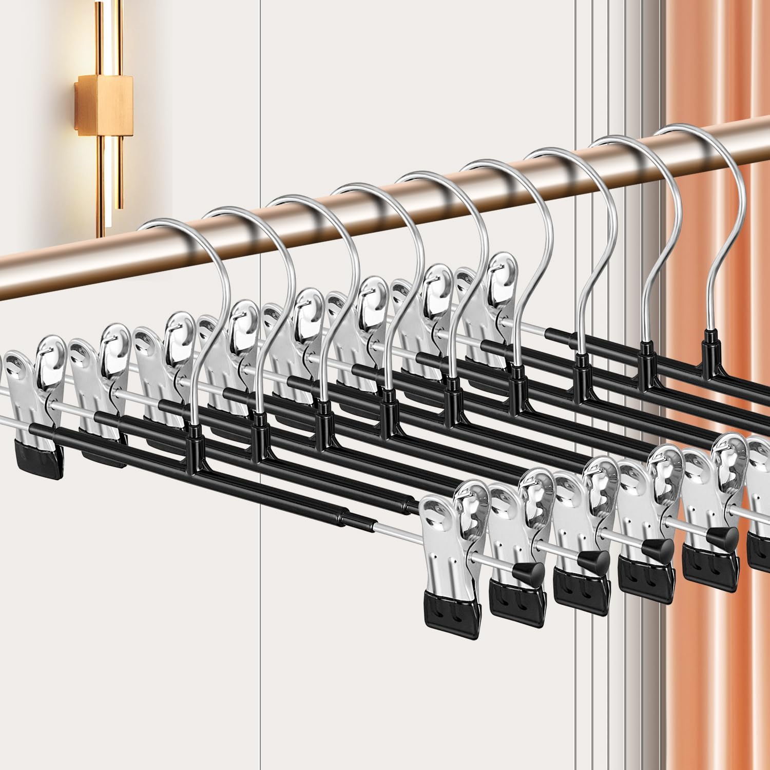 Skiennix 20-Pack Heavy Duty Pants & Skirt Hangers - Non-Slip Metal Clips for Space-Saving Organization