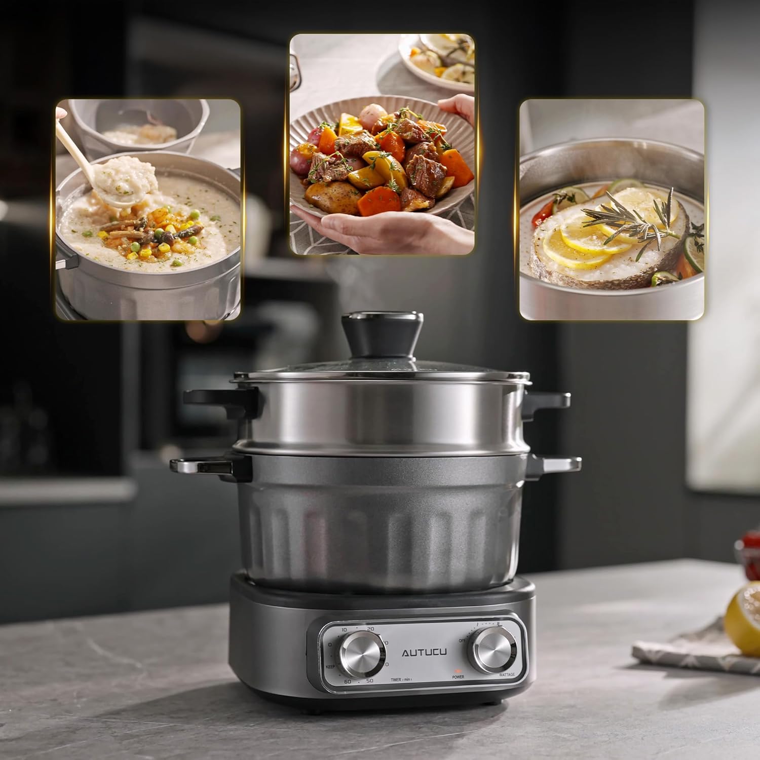 N74SNA Electric Hot Pot Multi-Cooker - 2.5 Quart Nonstick Grill & Steamer Set for Soup, Steak, Ramen