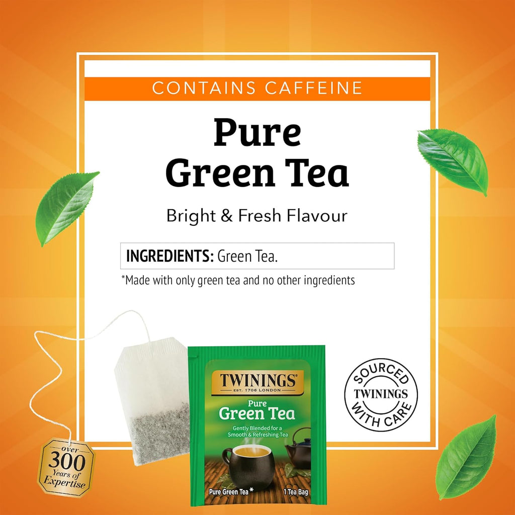 Twinings Pure Green Tea - Individually Wrapped Bags, Smooth Flavor & Enticing Aroma | 50 Count (Pack of 6)