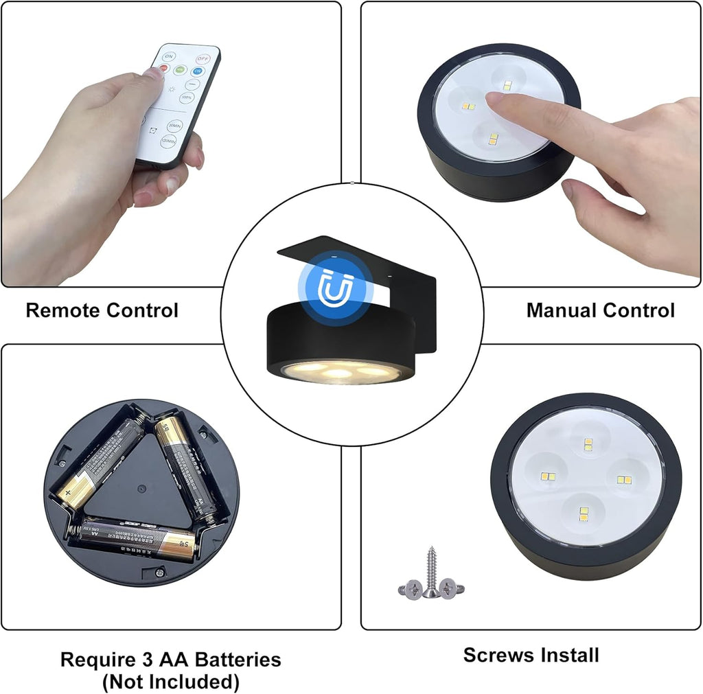 Skiennix 6-Pack Battery Operated Picture Light - Magnetic, Remote-Controlled, Dimmable Art Display | Ideal for Portraits & Frames