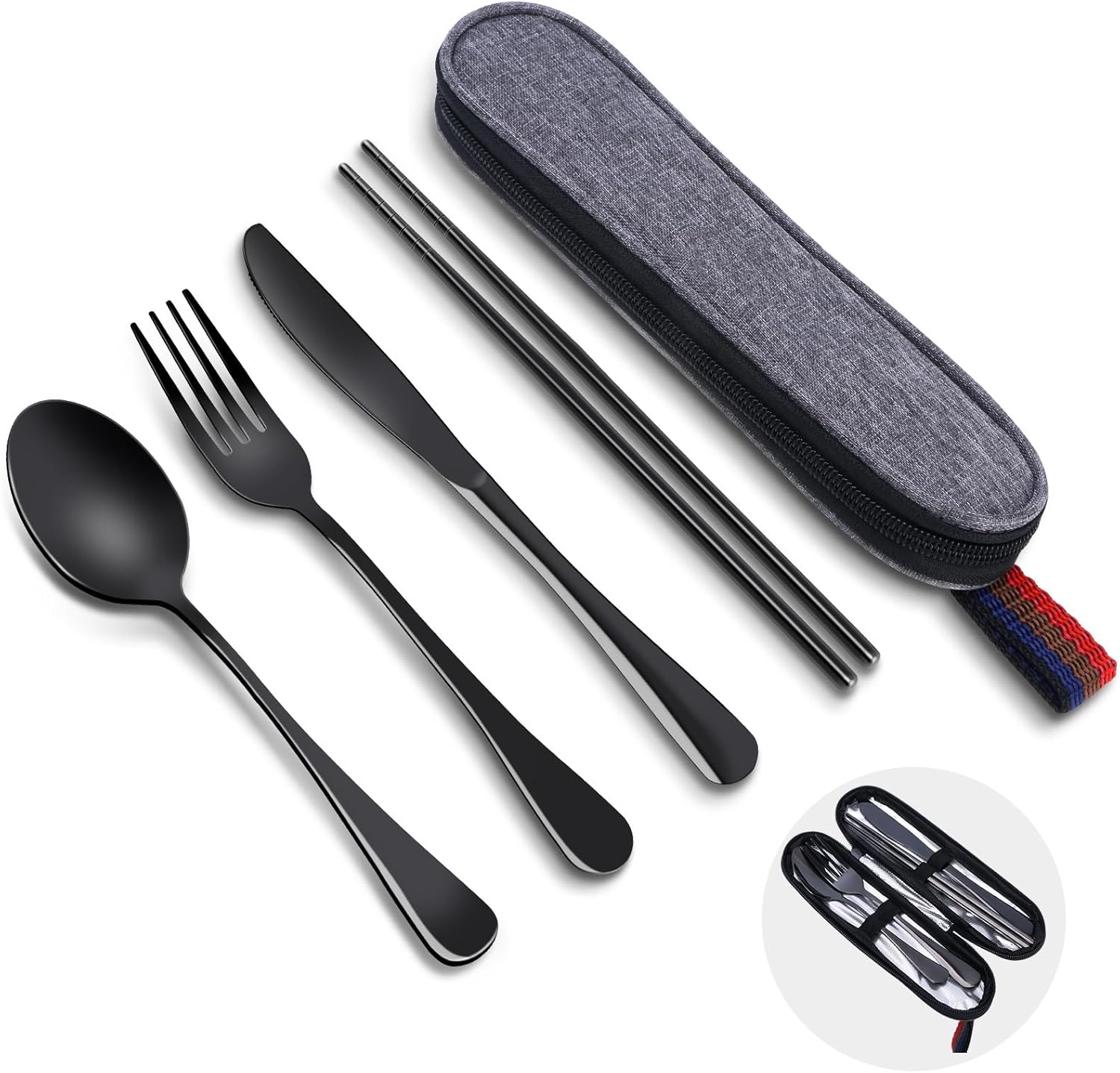 Skiennix Reusable Travel Utensils Set - Premium Stainless Steel Flatware for Camping & Picnics | Portable & Dishwasher Safe