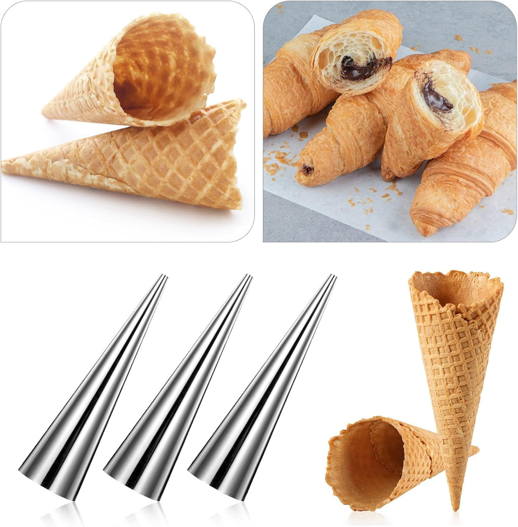 Skiennix 21 Pcs Cream Horn Mold Kit - Non-Stick Stainless Steel Baking Molds with Cleaning Brush | Perfect for Cannoli & Danish Pastries