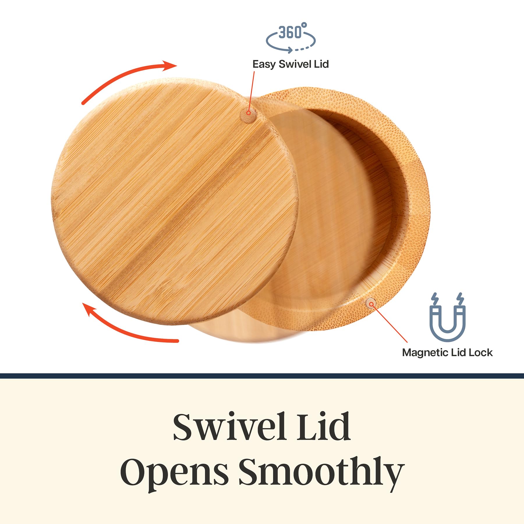 Totally Bamboo Triple Salt Cellar – 3 Tier Bamboo Salt and Pepper Storage Box with Magnetic Swivel Lids, Seasoning Holder for Salt, Herbs, and Spices, 1⅓ Cup Capacity