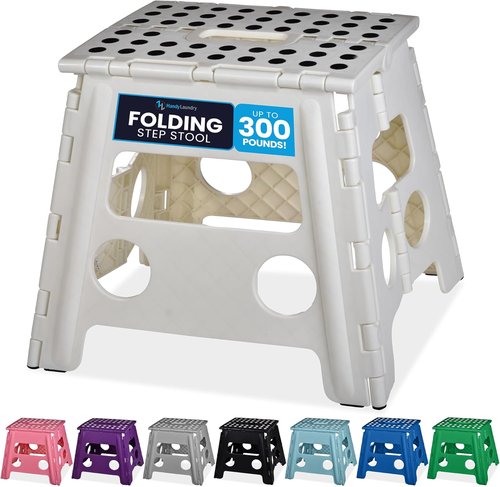 Handy Laundry Folding Step Stool - Lightweight & Sturdy for Adults and Kids - Easy One-Flip Design | White - 13 Inch