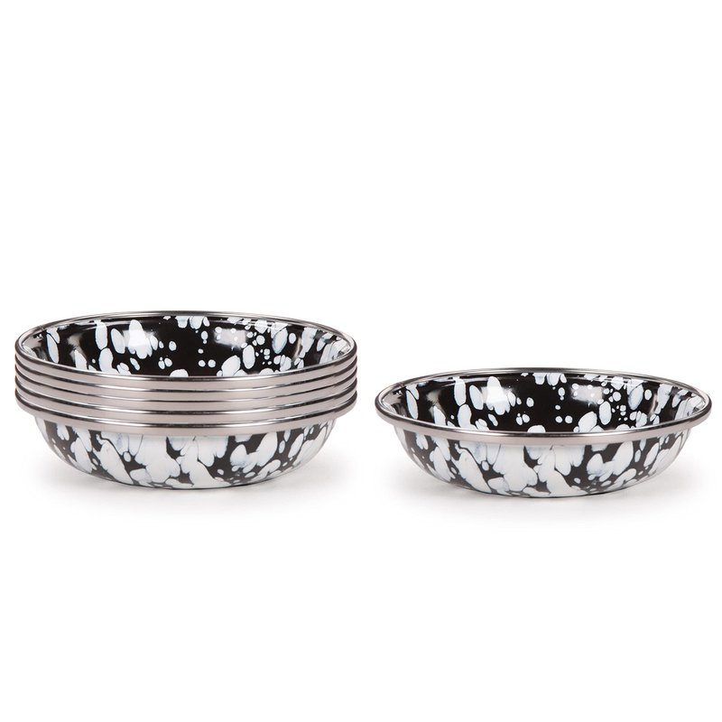 Golden Rabbit Enamelware Tasting Dish Bowls, 4 ounce, Black Swirl, Set of 6
