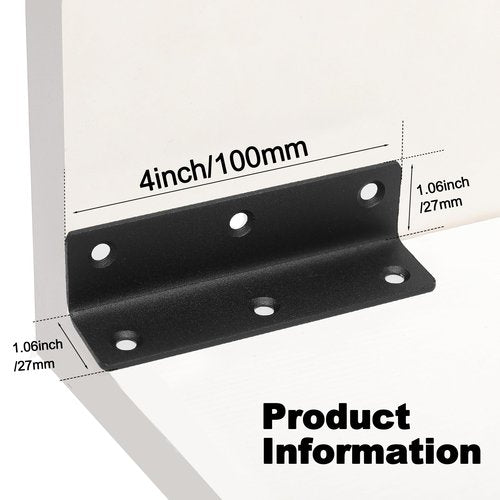 Redunest L Bracket, Heavy Duty Corner Brace, 30 Pack 4" Metal Shelf Bracket Angle Bracket for Shelves, Black L Brackets for Wood,100mm Overall Length
