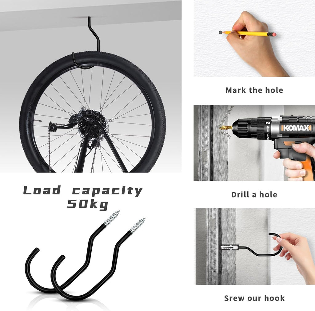 Skiennix Heavy-Duty Bike Hooks - 12 Pack Bicycle Storage Hangers for Garage & Garden Organization
