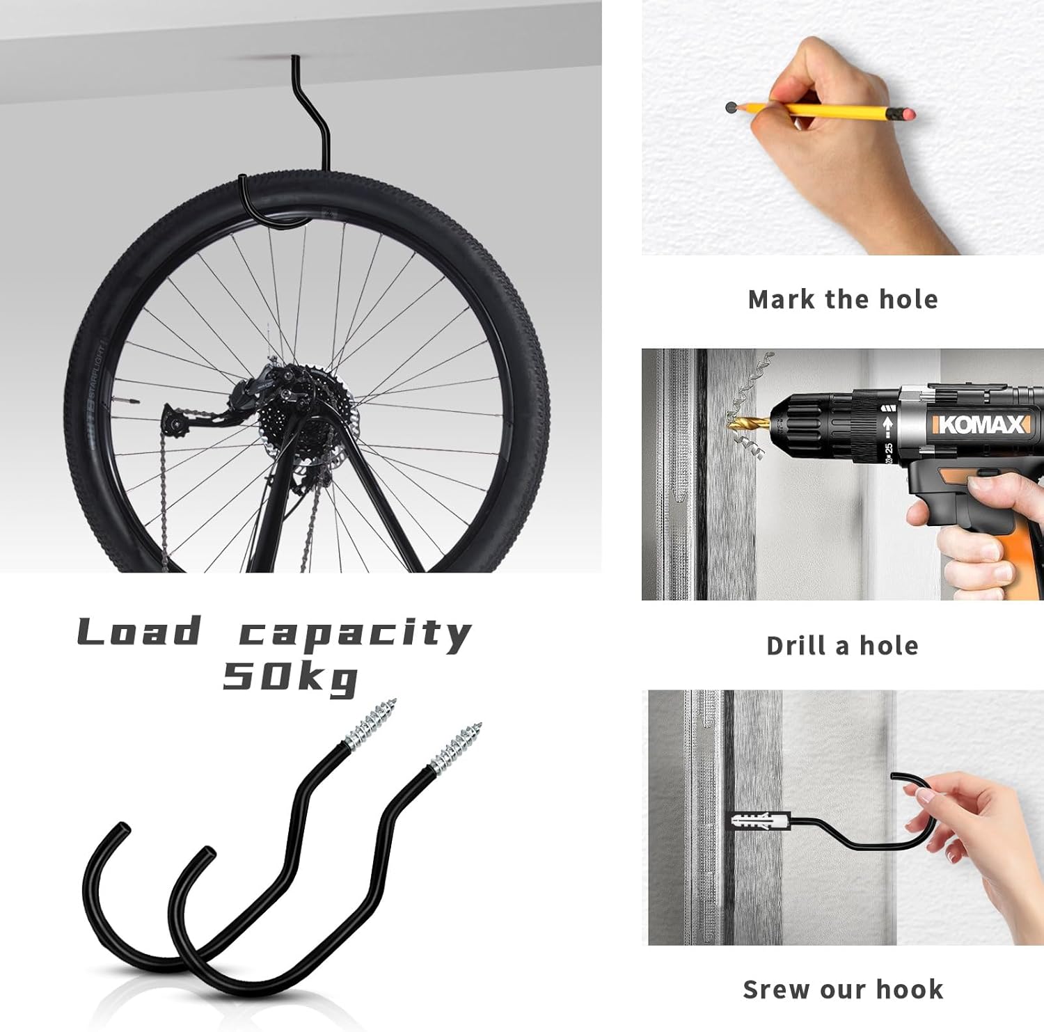 Skiennix Heavy-Duty Bike Hooks - 12 Pack Bicycle Storage Hangers for Garage & Garden Organization