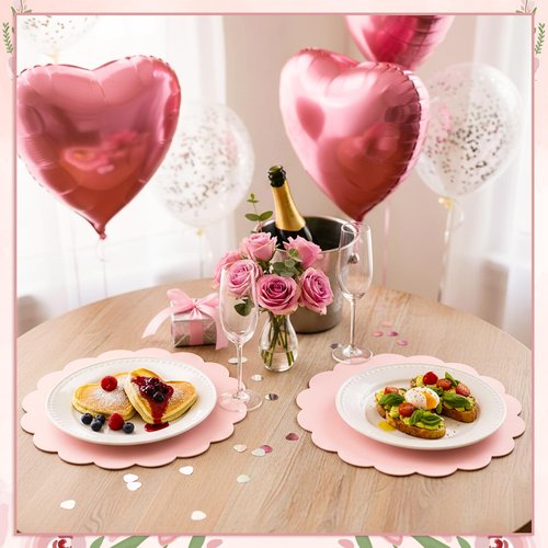 120 Pcs Light Pink Paper Placemats, 13.5 Inch Disposable Scalloped Placemat Round Table Place Mats Decorative Paper for Mother's Day Birthday Wedding Bridal Shower Baby Shower Banquet Tea Party