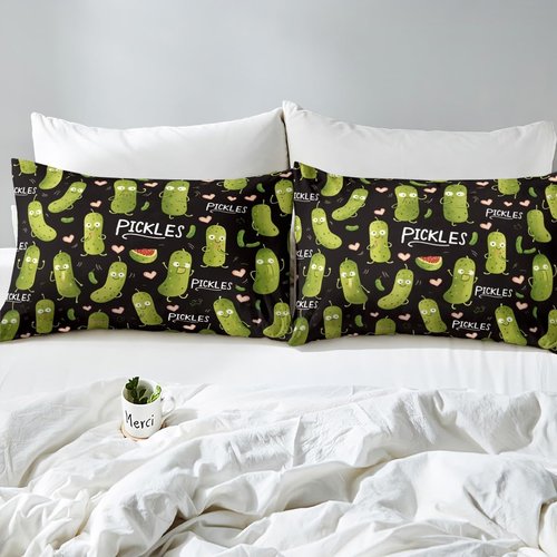 Erosebridal Pickle Fitted Sheet Kawaii Cucumber Kids Bed Sheets Dill Pickle Sheet Twin Love Heart Decor Bed Cover for Boys Girls Teens Bedroom Decor