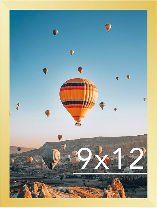 JCJMY Gold 9x12 Picture Frame - Wall Mounting Horizontally or Vertically | Durable Shatter-Resistant Plexiglass