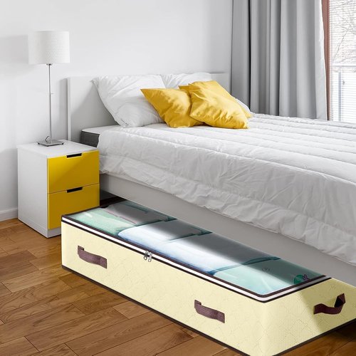 90L Under Bed Storage Containers by [Brand Name] - Foldable Organizers for Blankets, Towels & More | 4 Pack Beige