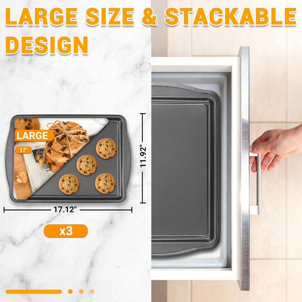 Skiennix Baking Pan Set - Nonstick Carbon Steel Cookie Sheets, 17 Inch, Rust & Warp Resistant, Easy Clean