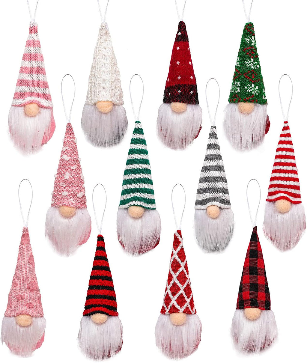 Skiennix Gnome Christmas Ornaments - Set of 3 Plush Tomte Santa Gnomes for Holiday Decor | Pink